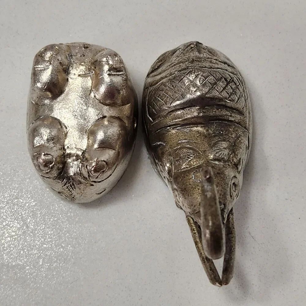 Cambodian Silver Tone Elephant Betel Nut Box Trinket Container Mid-Century